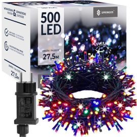 Коледни лампички за елха 500 LED многоцветни + студено бяла светкавица 27,5 м външно и вътрешно осветление CL0545