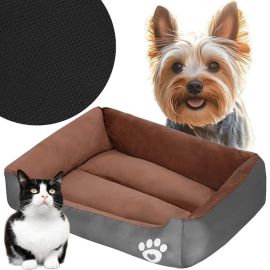 Puppy bed S възглавница за спане, диван за кучета, котки кафяво и сиво PA0329S